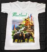 เสื้อยืดคอวีพร้อมสกรีนลายแหล่งท่องเที่ยว ลายประเทศไทย